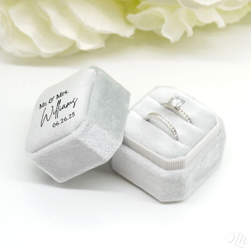 Velvet Jewelry Box - Персонализированная шкатулка для обручальных колец, квадратная